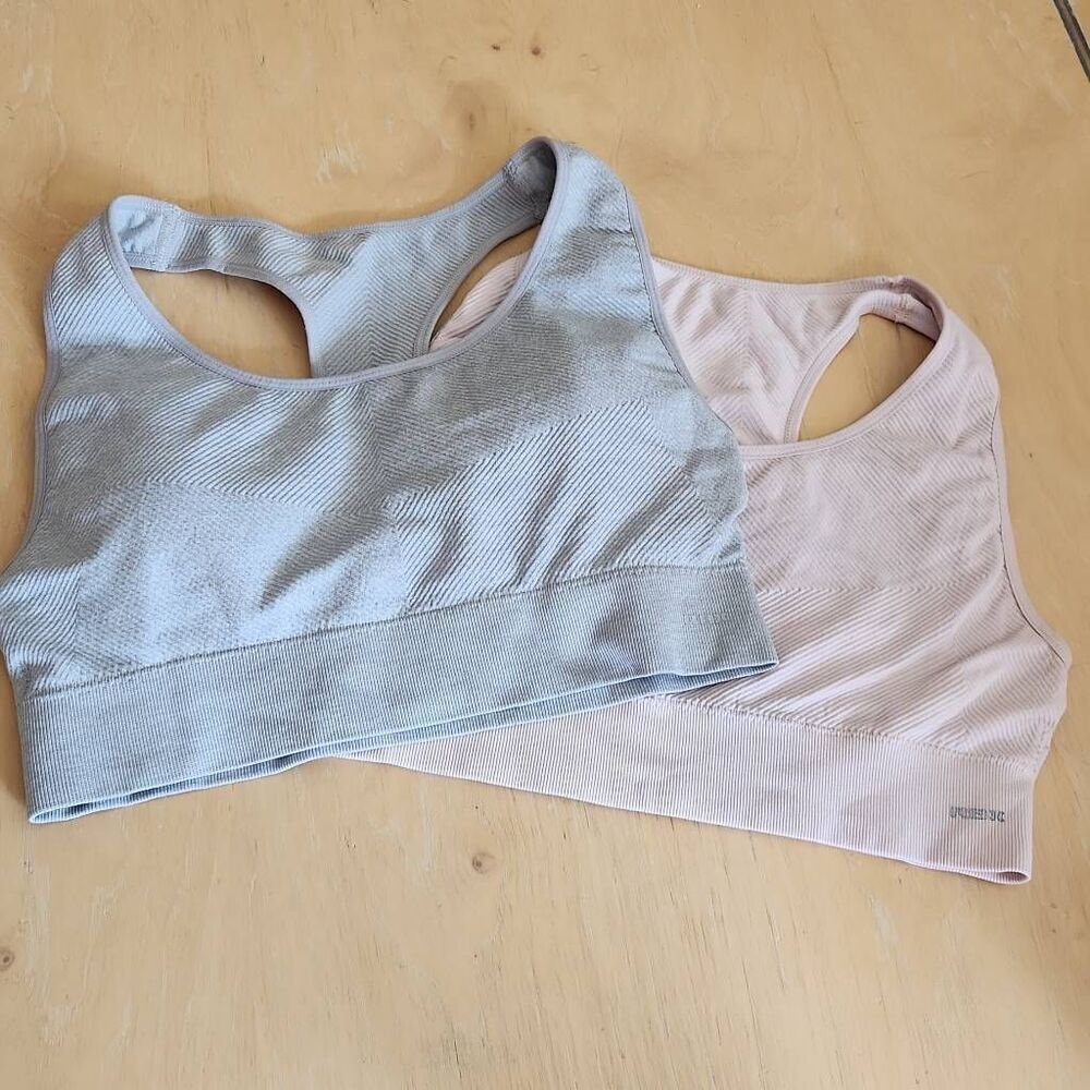 Reebok rose blush abd gray sports bra size L